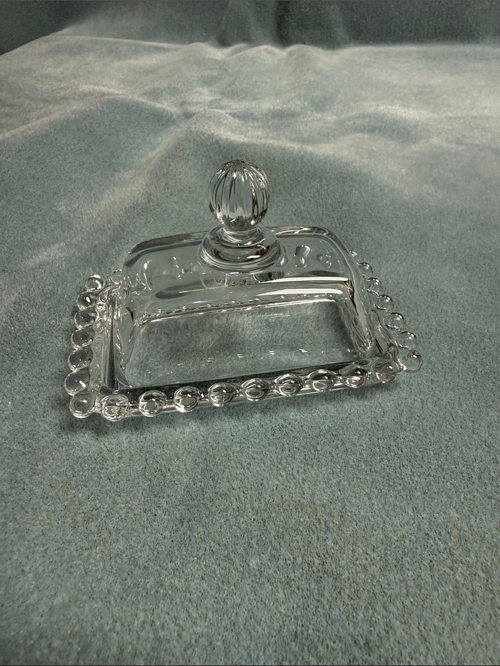 Crystal Butter Dish with Beaded Rim and Knob Lid